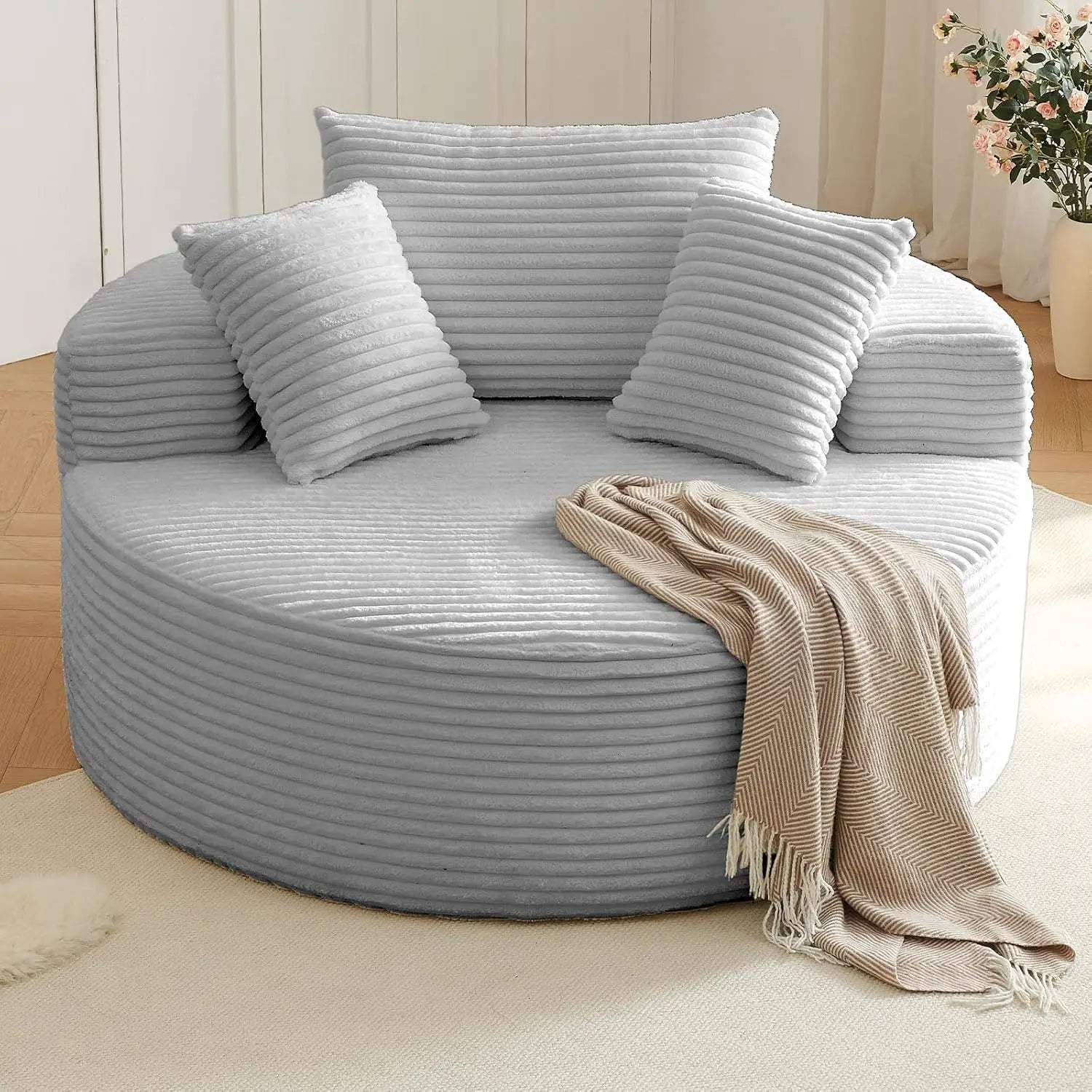 Oversized Circle Sofa Lounge Chaise, Corduroy Deep Seat Cloud