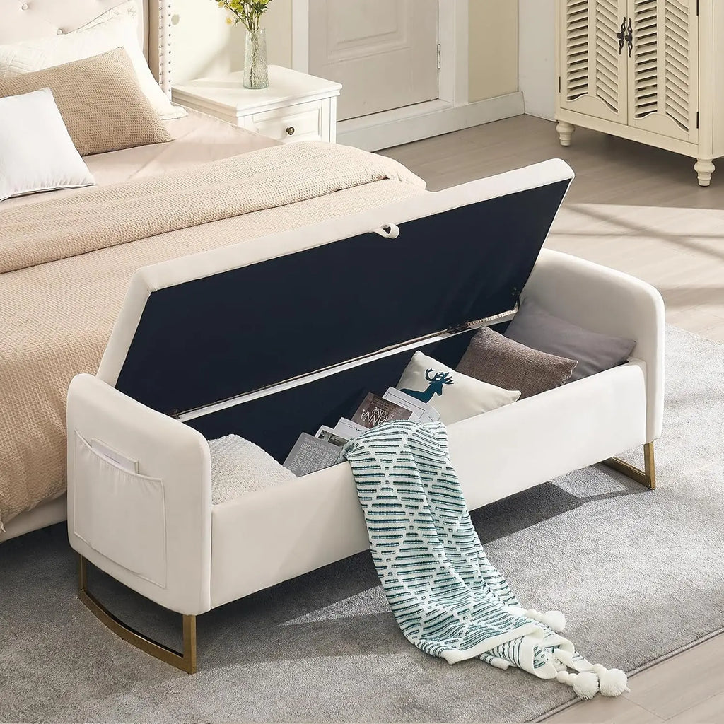 65" Velvet Storage Ottoman Bench, Tufted Upholstered