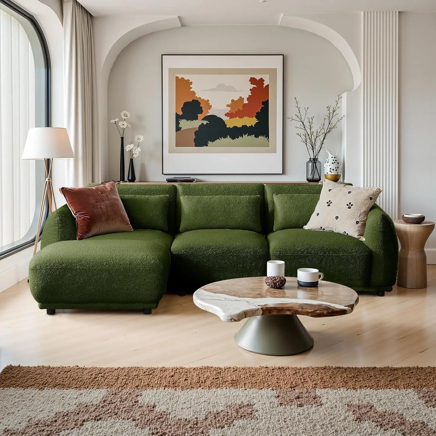 Sectional Lambs Wool L Shape Cloud Couch Ottoman