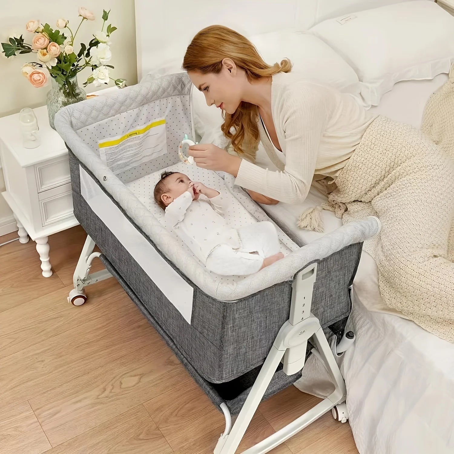 Baby Bassinet, 3-in-1 Bassinet Bedside Sleeper with Wheels