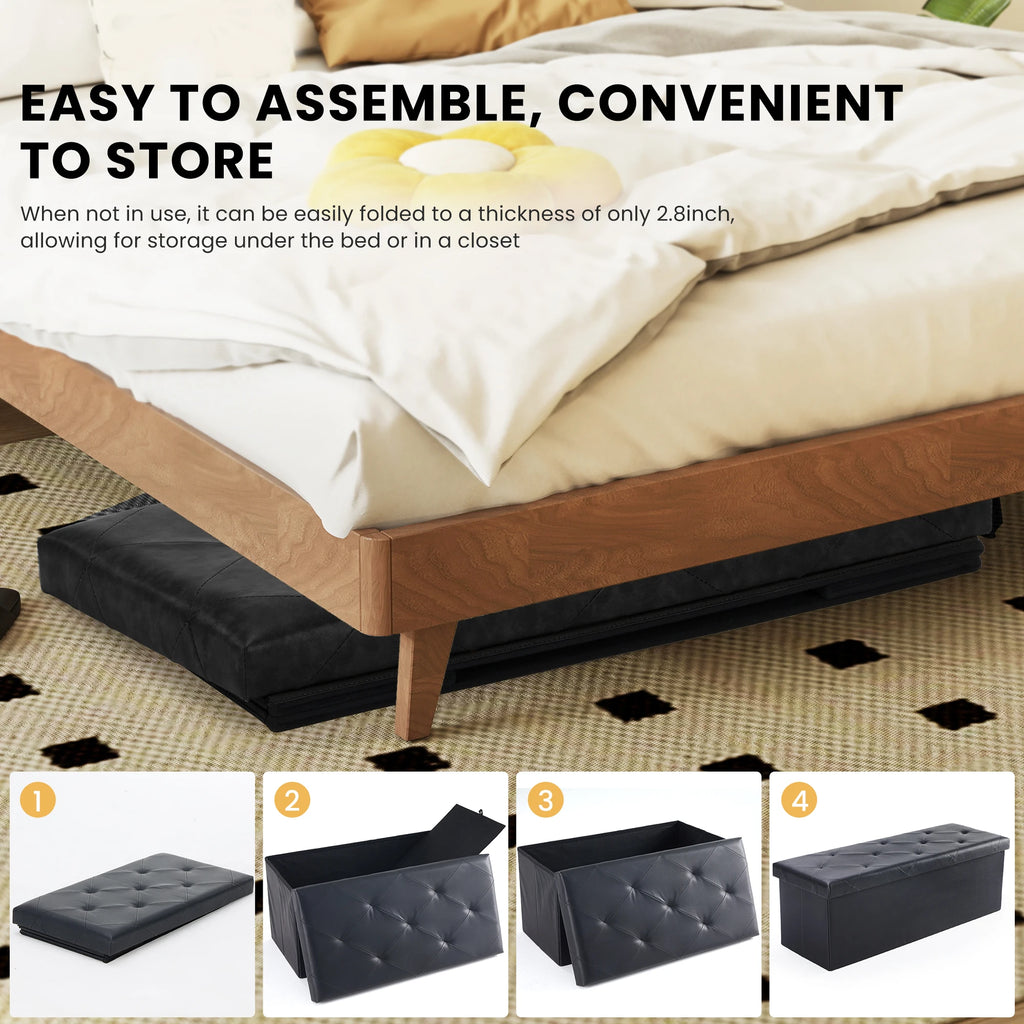 JHK 43IN Leather Folding Ottoman/Footrest Storage 660 lbs