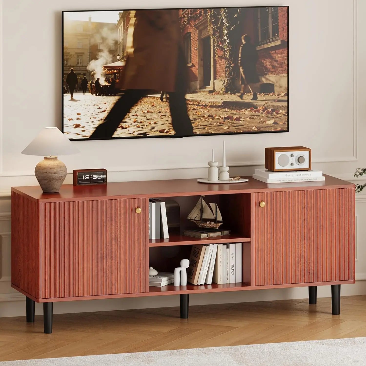 55IN Entertainment Center Up to 65" TV Console, Storage Cabinets