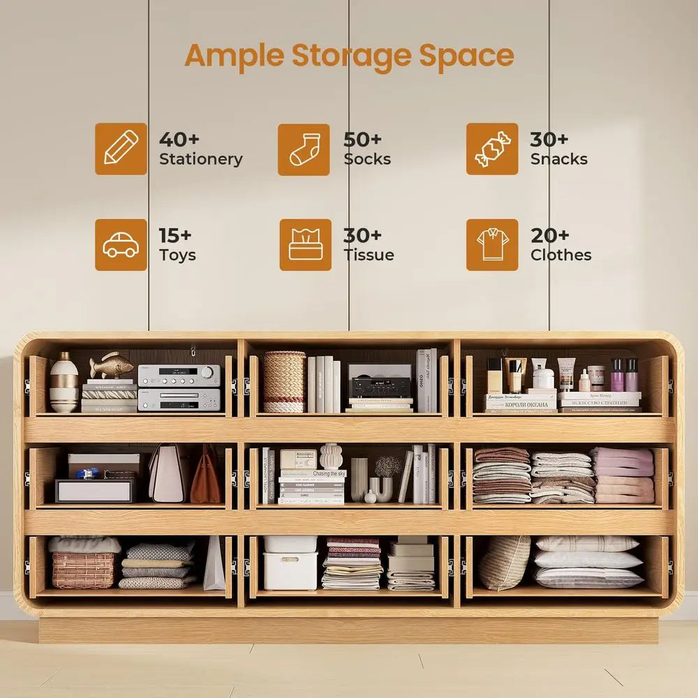 Wooden  9-Drawer 59IN Wide Curved Profile Design