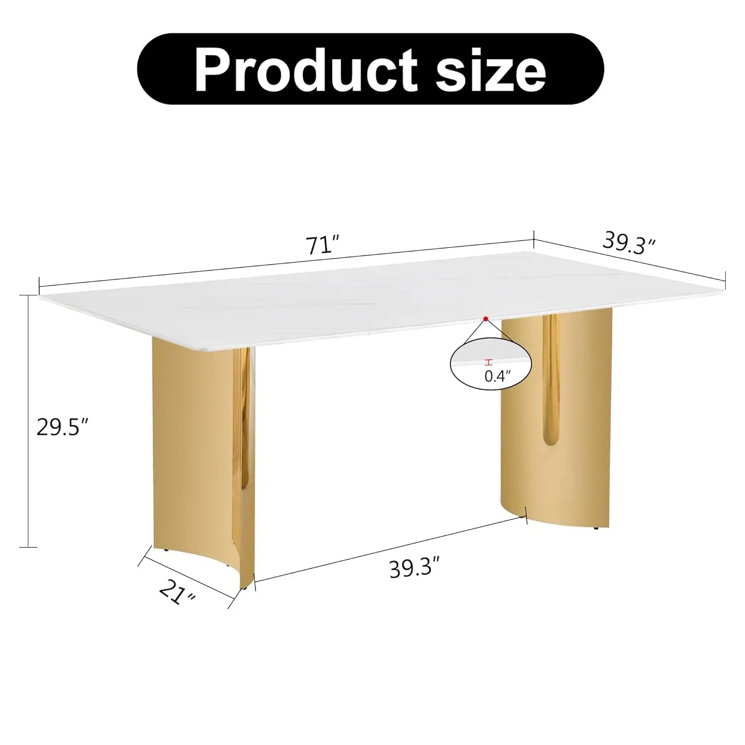 71IN Gold Table for 8, White Marble Golden Stainless Steel Base