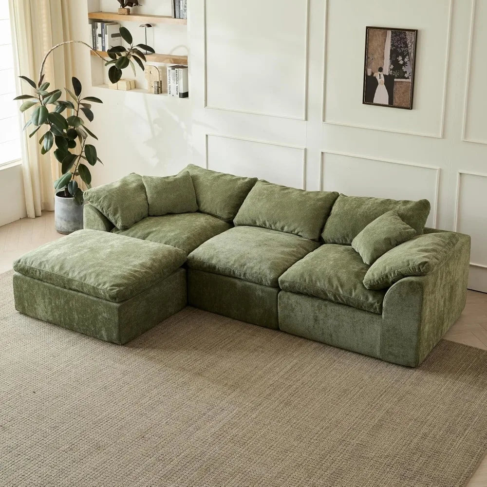 110" Cloud Sectional Couch Convertible L-Shape Boneless, Ottoman, 3 Seater