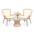 3PCS Patio Set PE Rattan Bistro Set-2 Wide Cushioned Chairs Glass Table