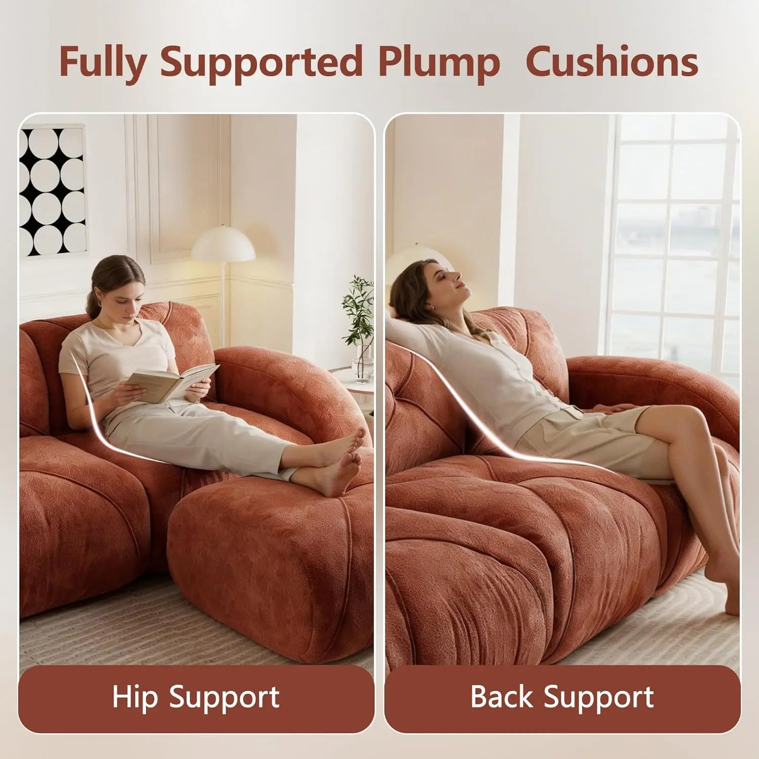 2-Piece Velvet Boneless Sofa Set, 2-Seat Loveseat & 3-Seat Sofa