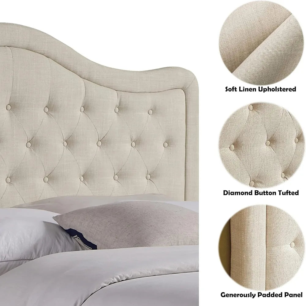 For King Bed, Adjustable Height Tufted Upholstered Headboard