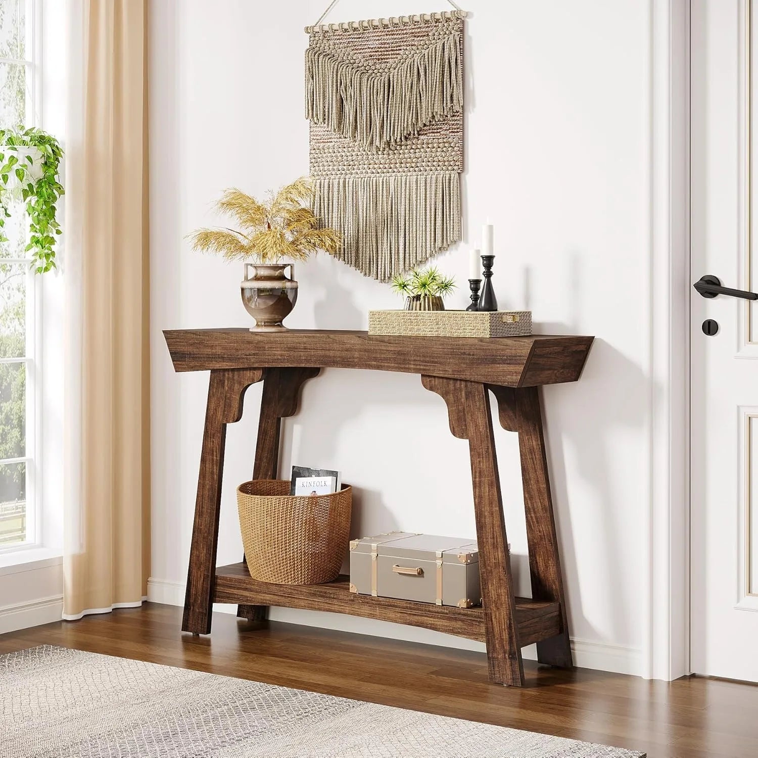 41.3" Farmhouse Console Table/Behind Couch, 2-Tier with Storage