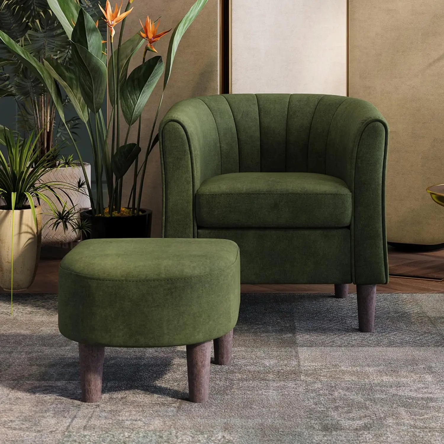 Barrel Comfy Armchair Round Arms,  Ottoman/Footrest
