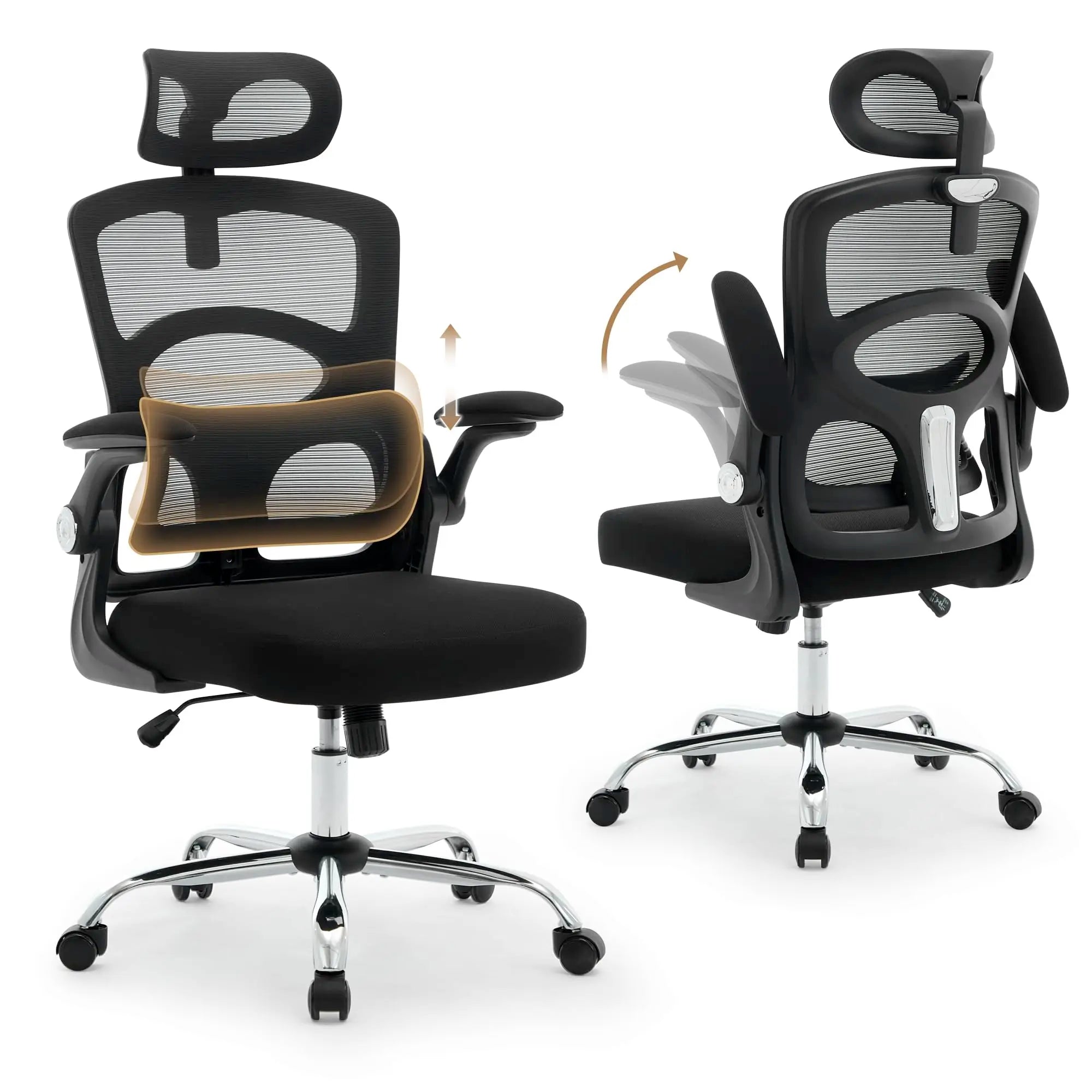 Ergonomic High-Back Mesh, Adjustable Headrest, Lumbar Support. 360° Swivel, Rolling