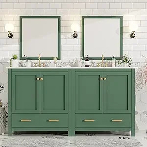 60" Separate 30" Double Sink Solid Wood 2 Cabinets 2 Drawers