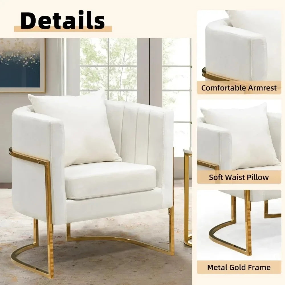 Velvet Upholstered Accent Chair, Barrel Armchair, Gold Legs