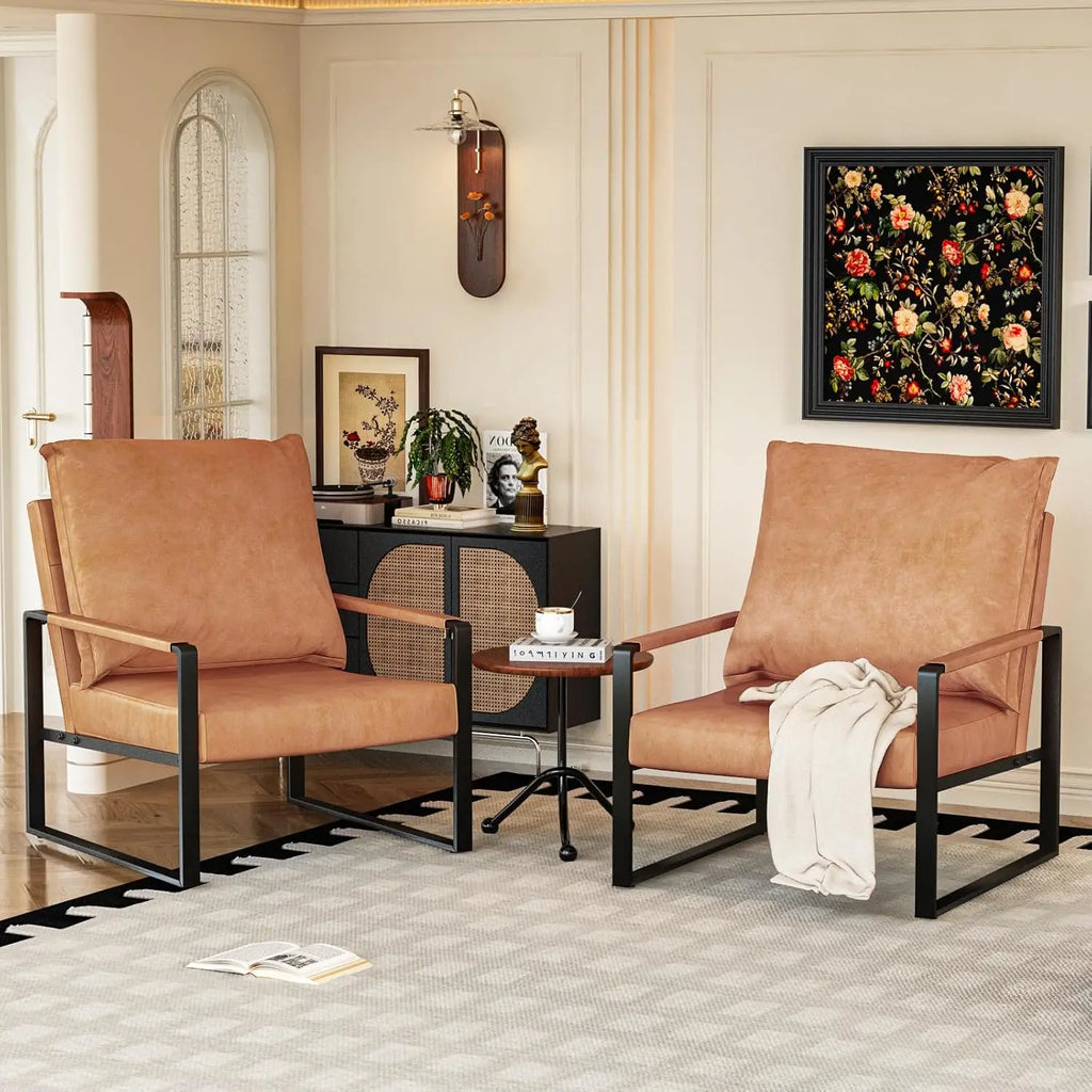 Leather Chair Set of 2, Extra-Thick Padded Backrest, Seat Cushion
