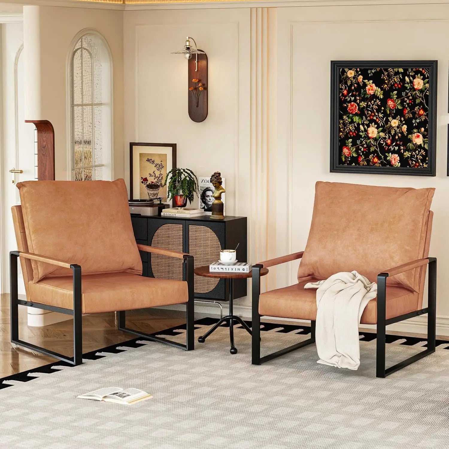 Leather Chair Set of 2, Extra-Thick Padded Backrest, Seat Cushion