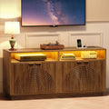 58" Fluted TV Stand, Power Outlet -  Entertainment Center with Storage