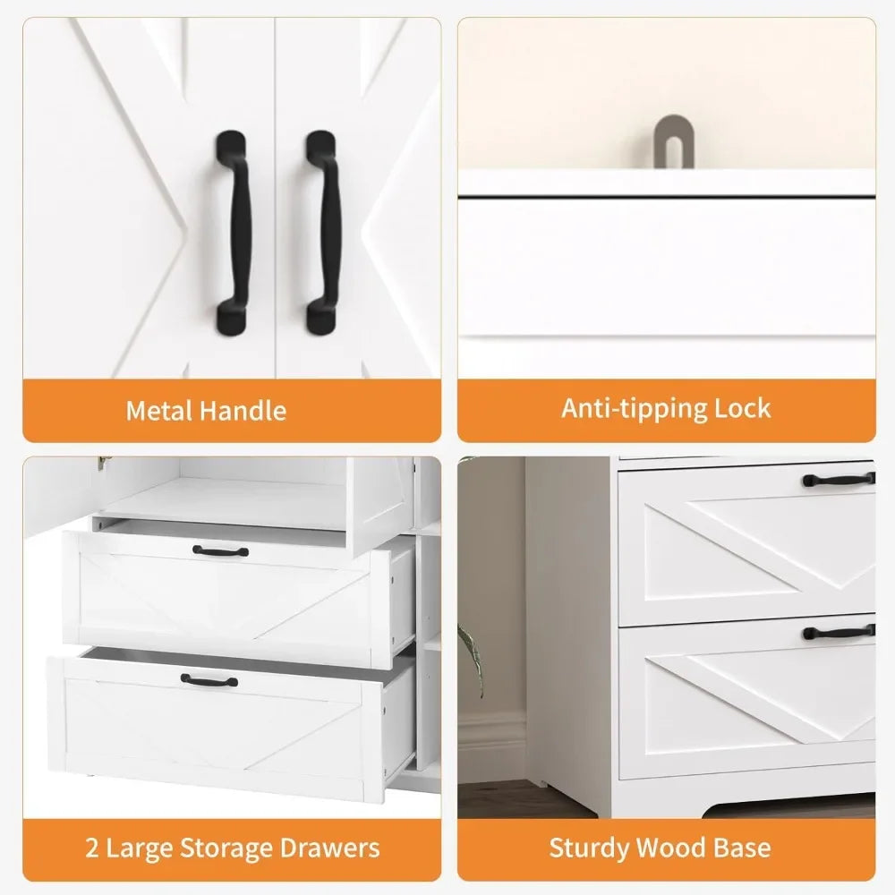71.7" Armoire Wardrobe Mirror 3-Doors 2-Drawers Motion Sensor