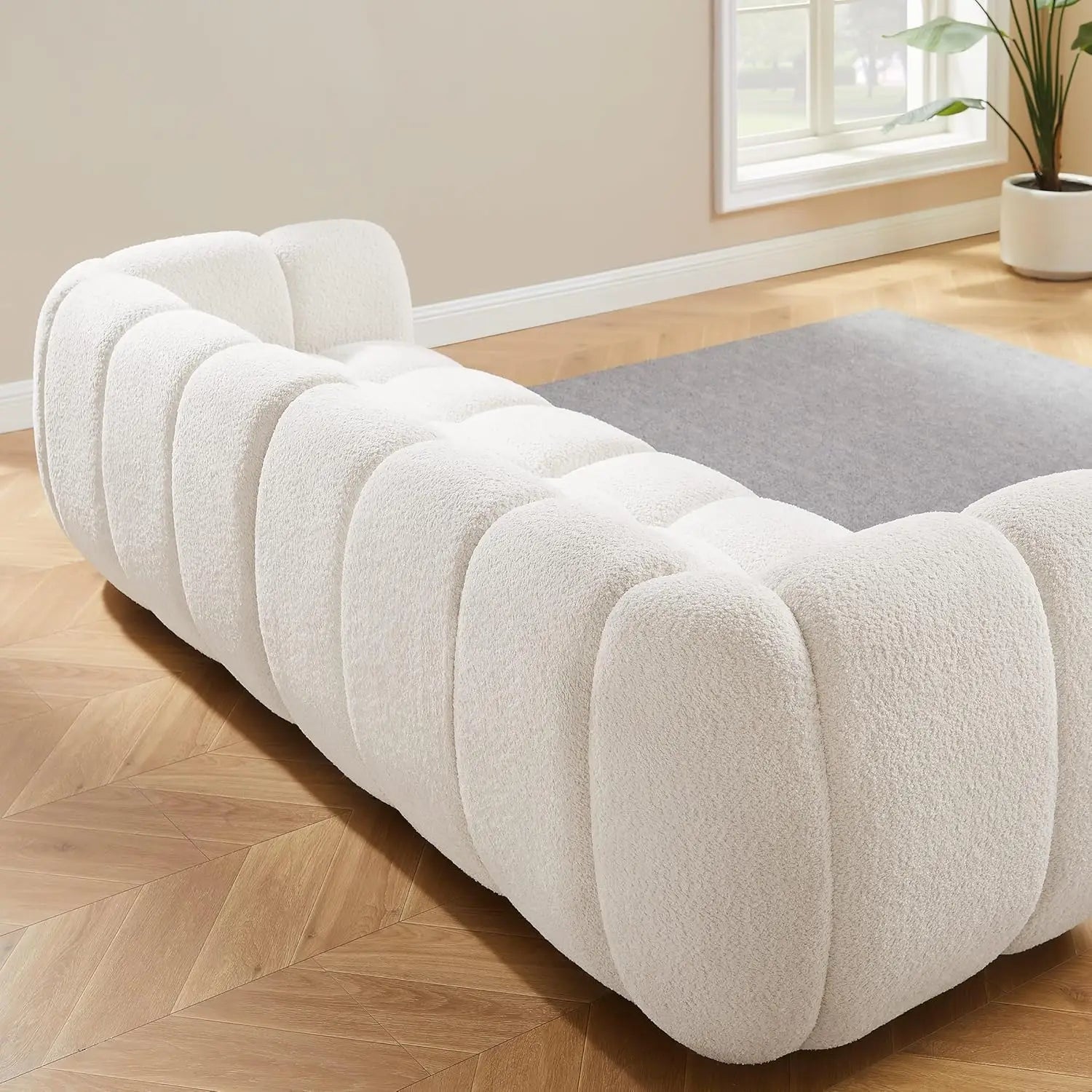88" Oversized Boucle Fabric Sofa Tufted Deep Seat Couch, 3-Seats