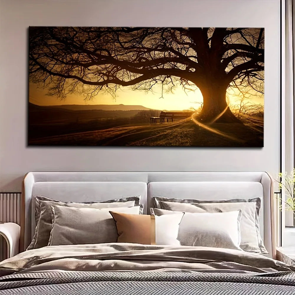 Forest landscape oil painting art print, 1.5" thick pine frame