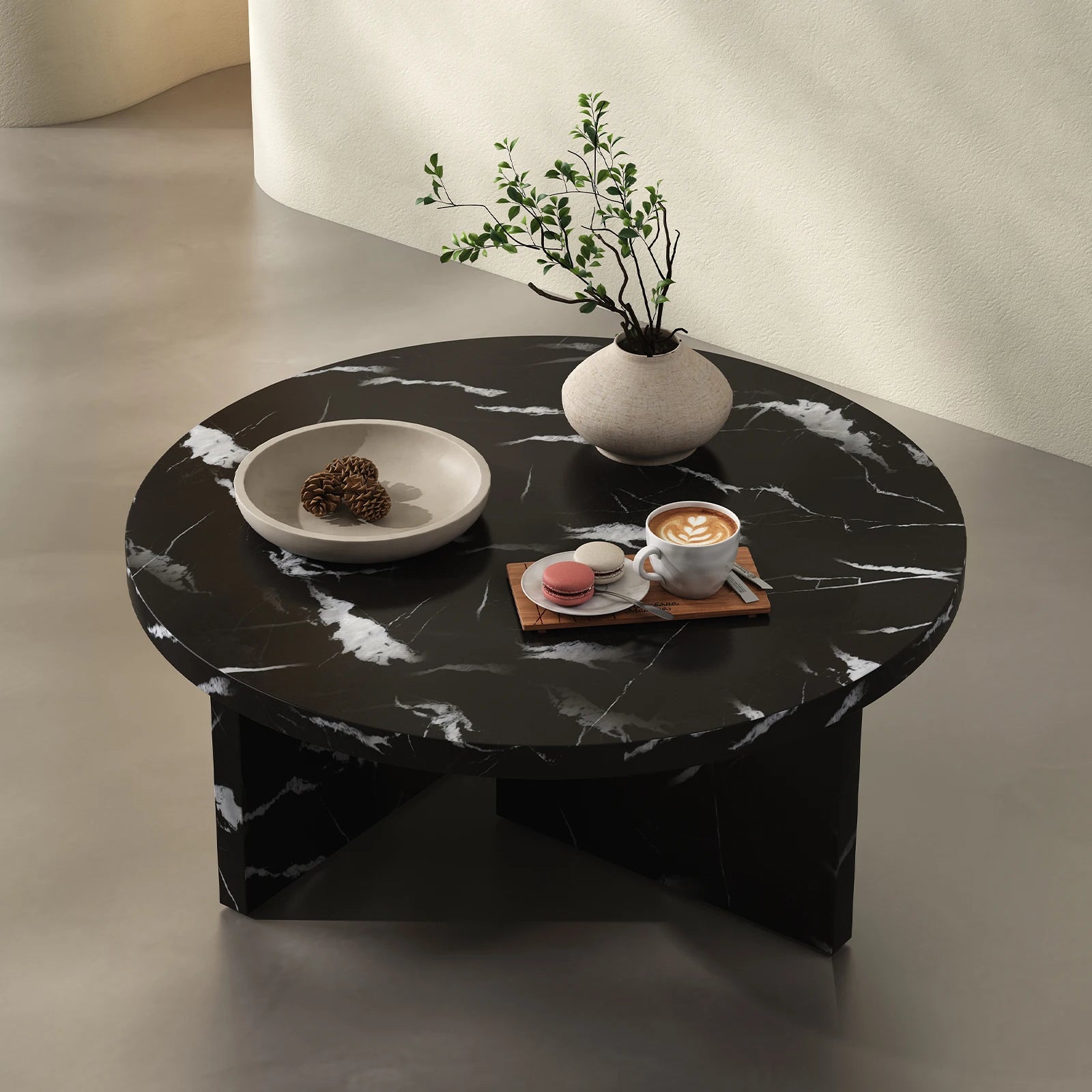 MDF Black/White Round Coffee Table Modern Style, Minimalism, Nordic Flair