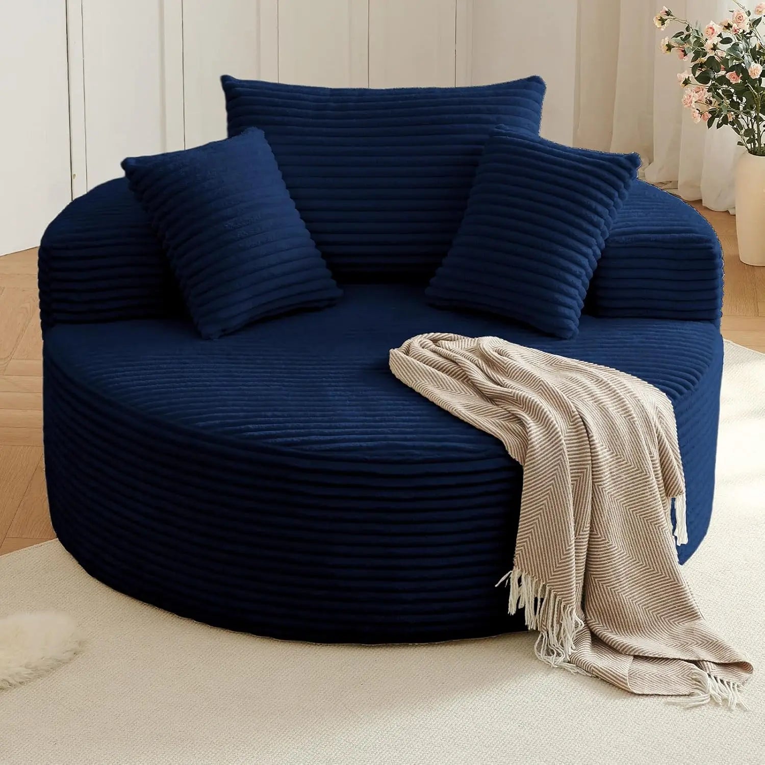 Oversized Circle Sofa Lounge Chaise, Corduroy Deep Seat Cloud