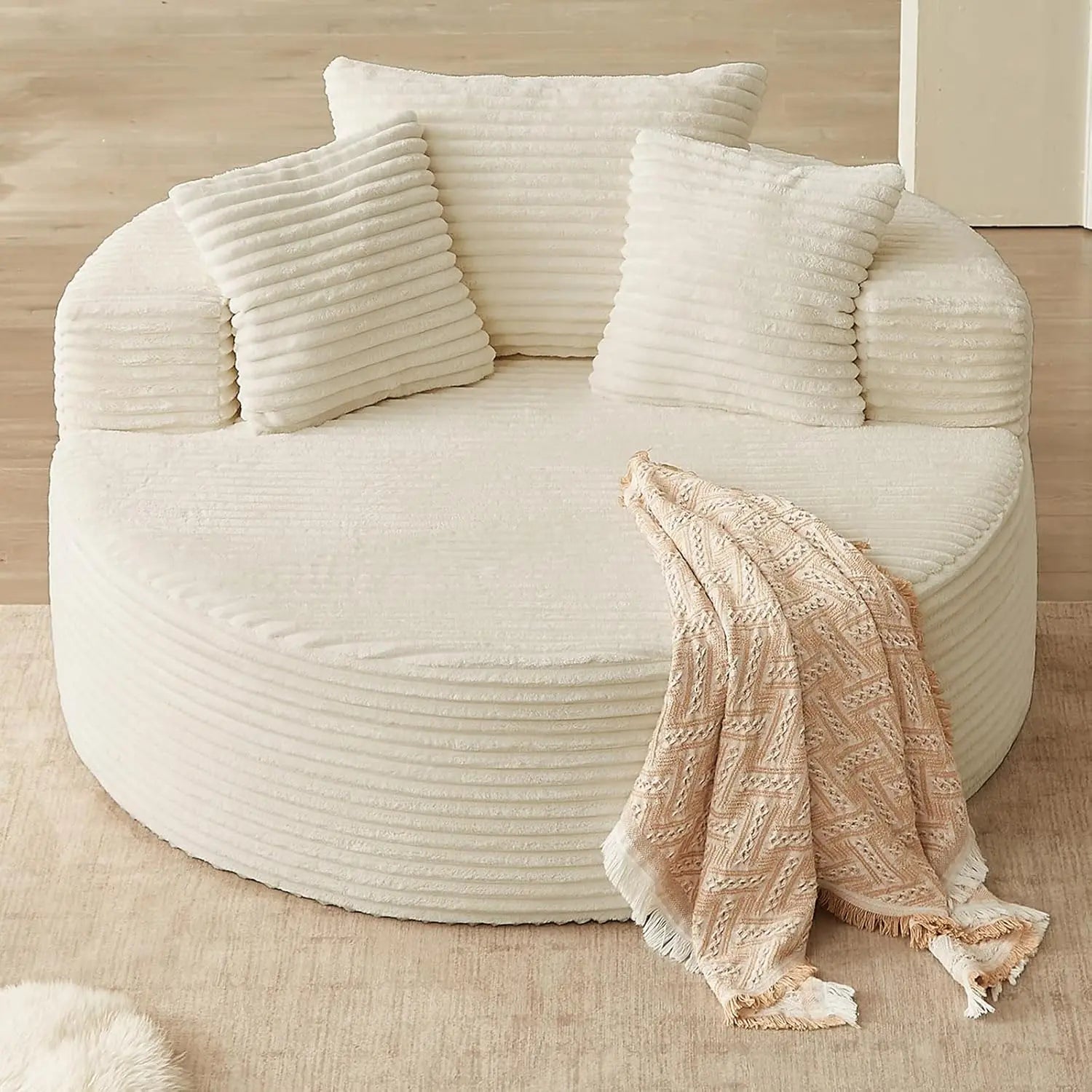 Oversized Circle Sofa Lounge Chaise, Corduroy Deep Seat Cloud