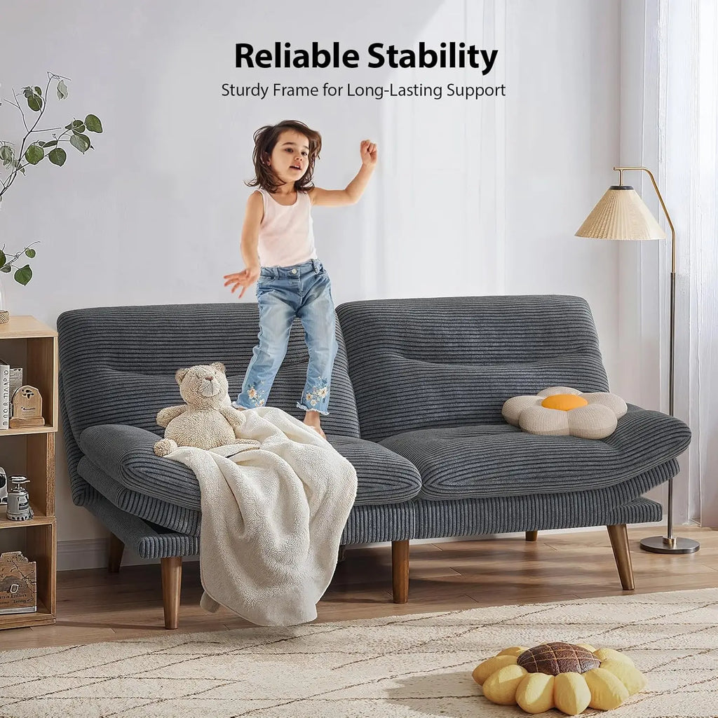 Futon Sofa Recliner Sleeper Bed, 66Inch Corduroy w/Adjustable Backrest and Armrest