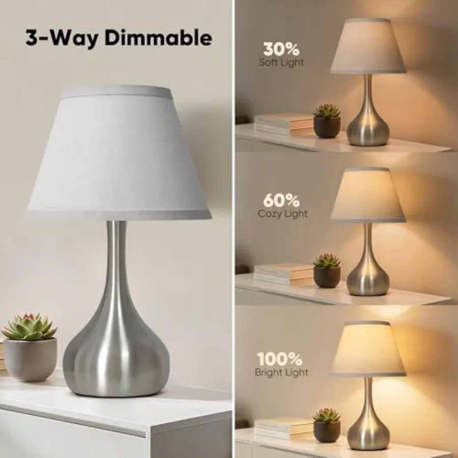 17" Touch Table Lamp Set-of-2, 3-Way Dimmable, Metal w/Linen Shade
