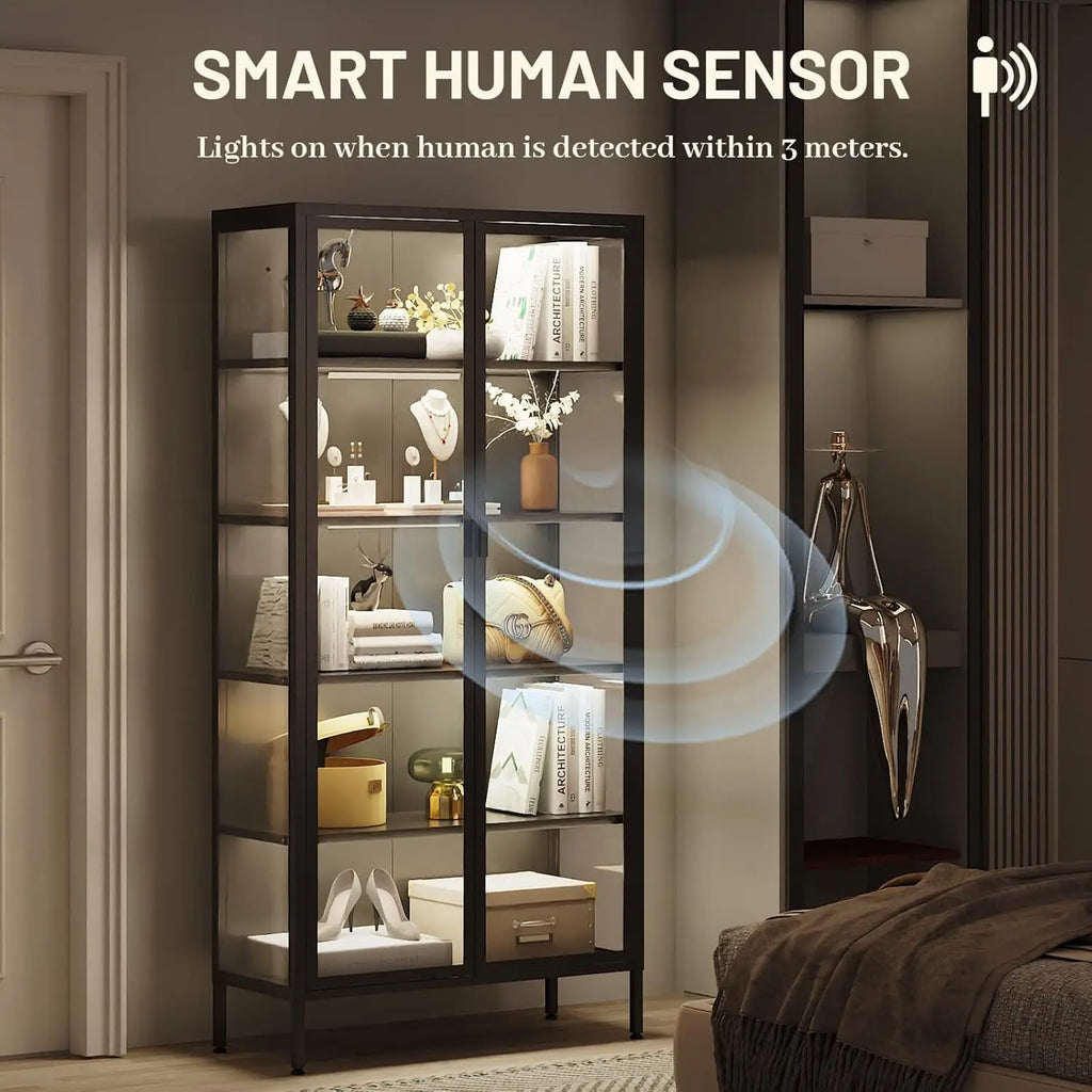 Glass Display Case, LED Lights, Adjustable Shelves