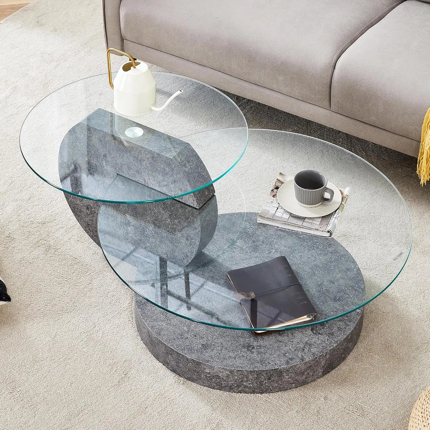 3IN Large Glass Round Coffee Tabletops｜3-Tier Tempered Glass｜