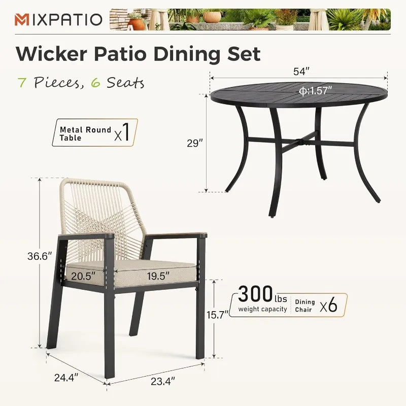 Round Outdoor Dining Set Wicker Rattan Chairs with Umbrella Hole