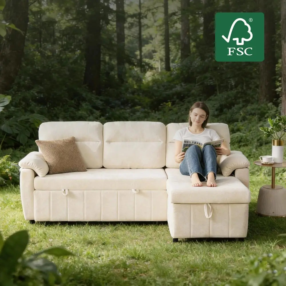 86IN Sectional Sleeper Sofa, Storage Chaise, Chenille Couch USB Ports