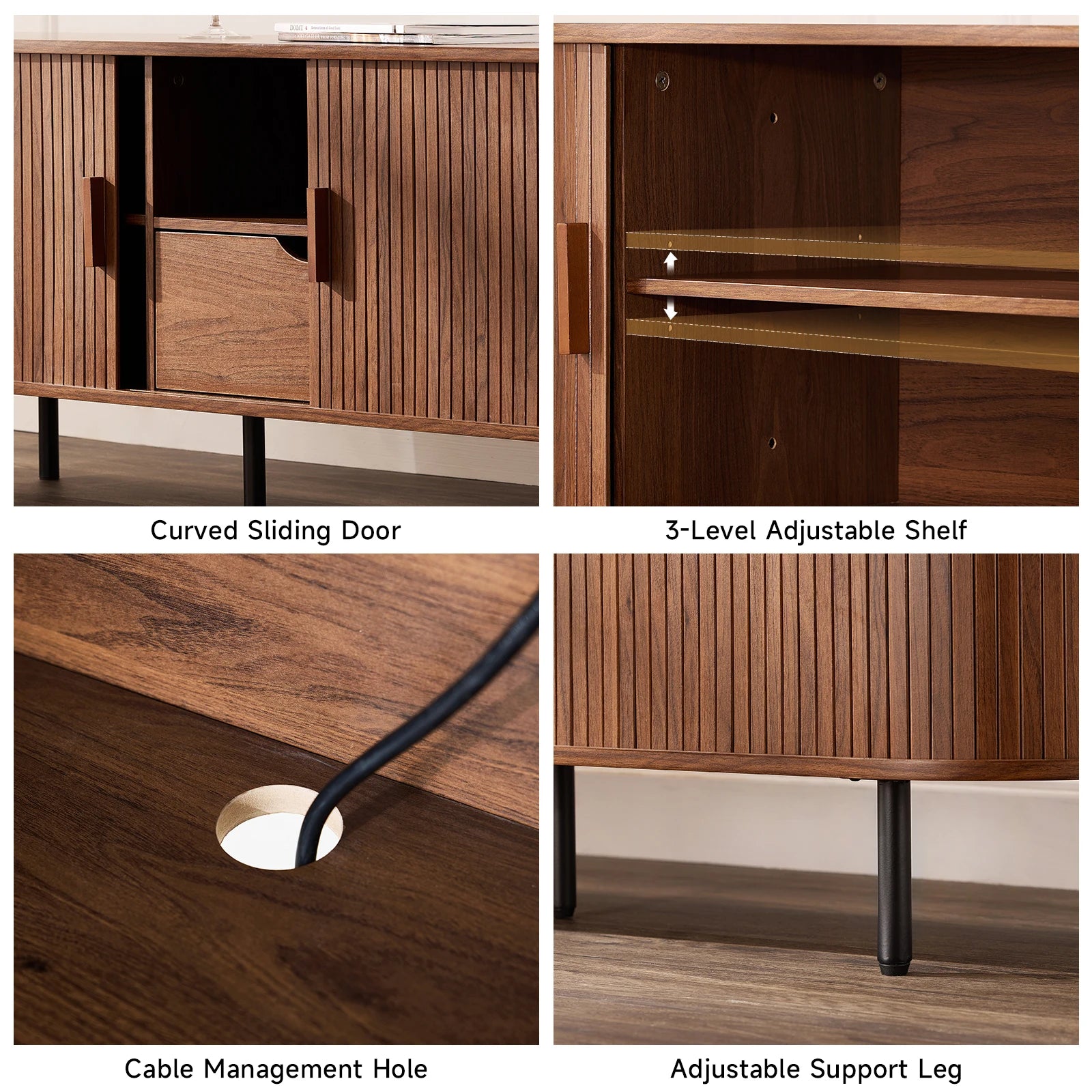 69IN TV Console for TVs up to 80", with Storage, Drawer and Adjustable Shelves