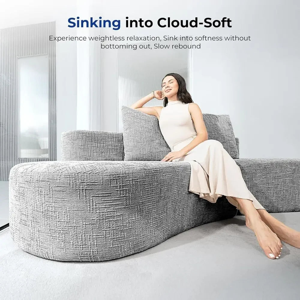 Curved 98" Sofa, Moon Pattern, Grey, Sofa Bed, 2 Pillows
