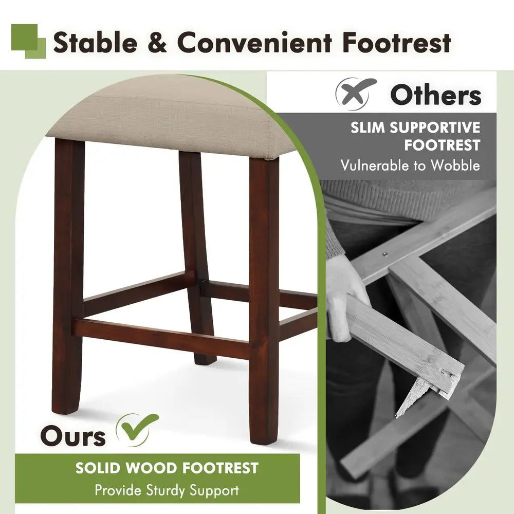 2 - Linen 24.5IN Counter Height Chairs, Hollowed Backs, Rubber Wood Legs