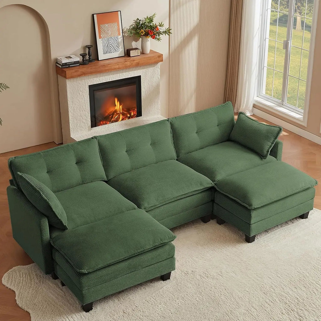 111.5 U-Shaped Corduroy Sectional 3-Seater Cloud Couch