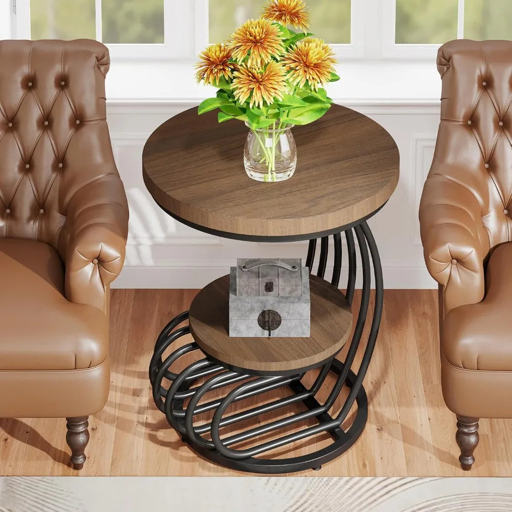 Round End Side Table:   2 Tiers Shelves, Vintage End Table