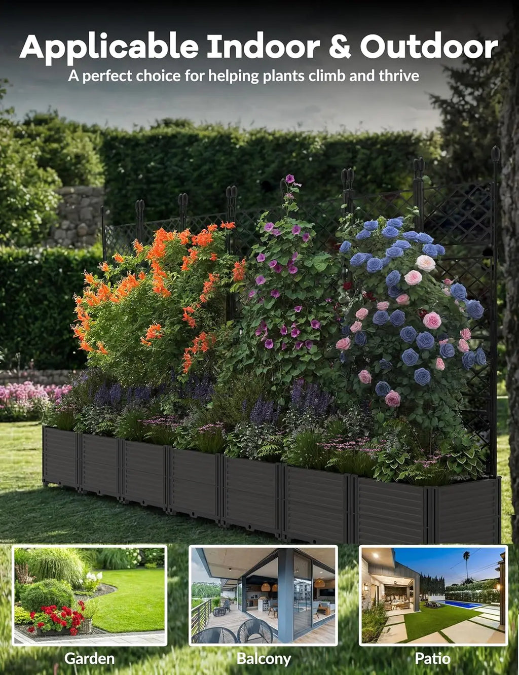 Plastic  5.25' Tall Planter Boxes w/Trellis, Raised Garden Bed, Drainage