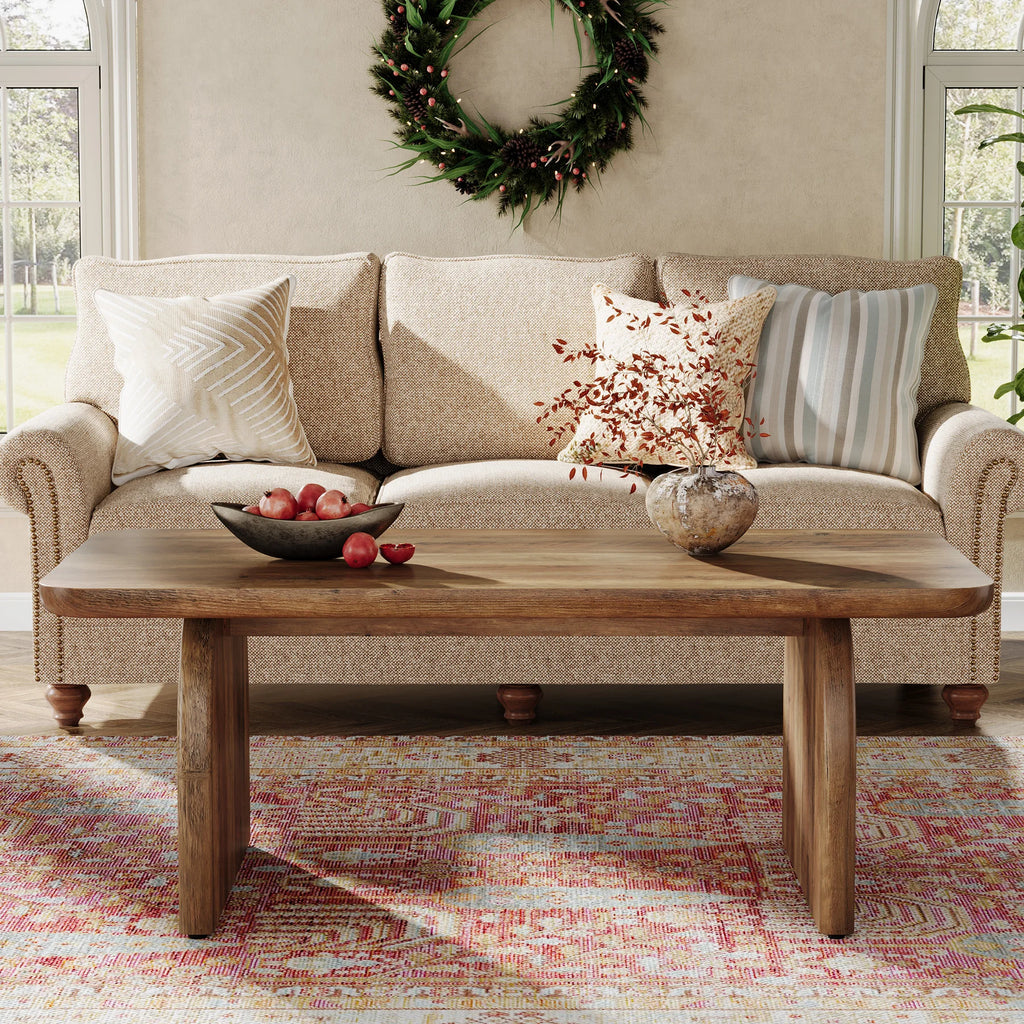 Farmhouse 47.24IN Coffee Table  Engineered Wood Center Sturdy Base