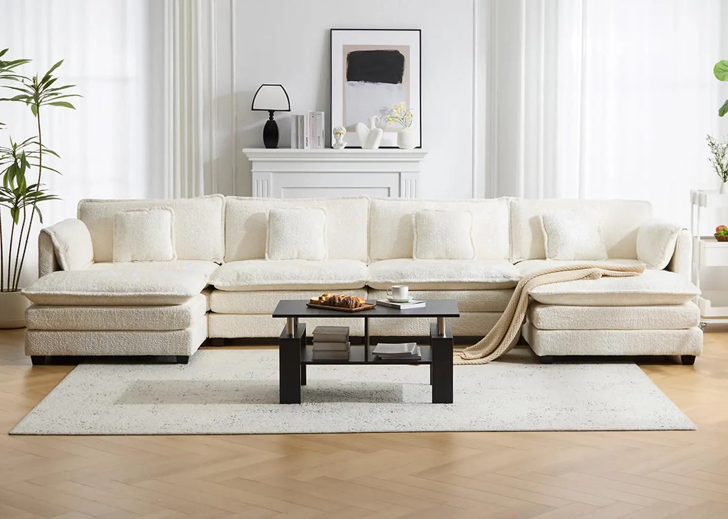 147.8" Cloud U-Shaped Modular Sectional Sofa, Movable Ottoman Deep Seat