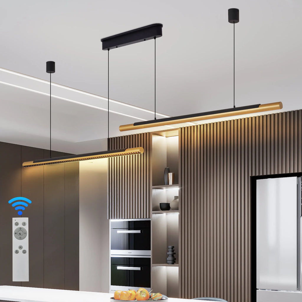 Dimmable Linear LED Wood Chandelier Wood Grain Print, Light Fixture