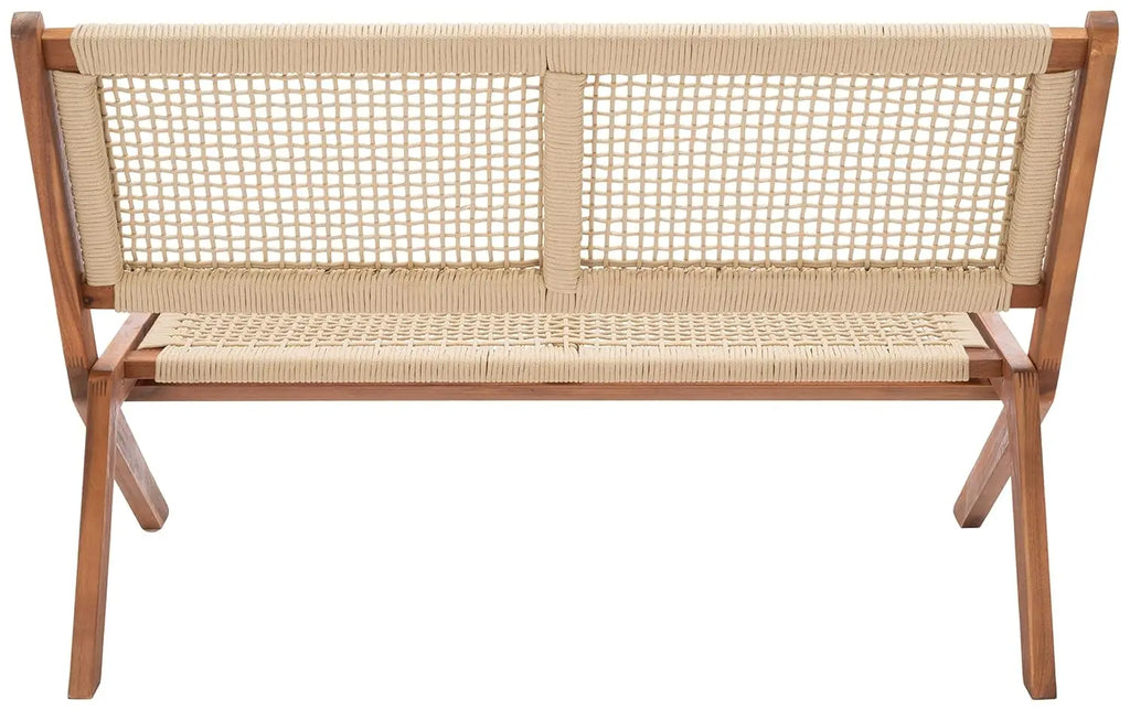 Natural Wood & Rope Foldable Bench Outdoor Patio Garden 48IN