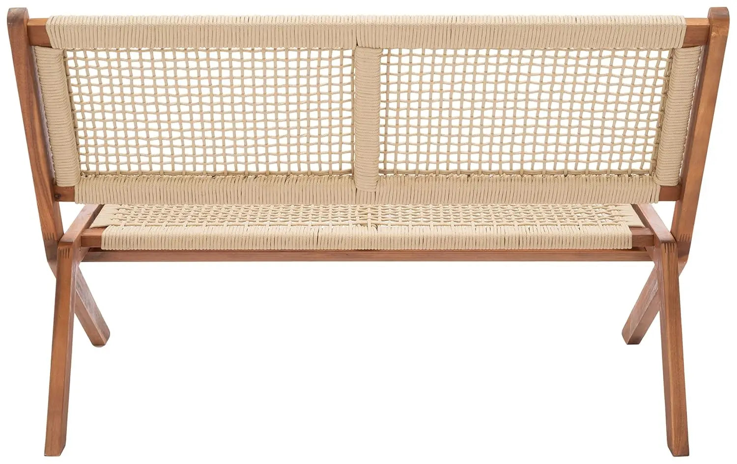 Natural Wood & Rope Foldable Bench Outdoor Patio Garden 48IN