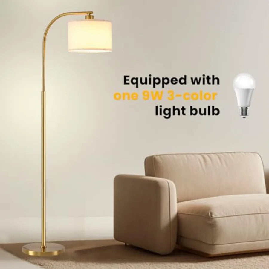 65" Tall Floor Lamp Modern Standing w/9W LED Bulb, Fabric Shade