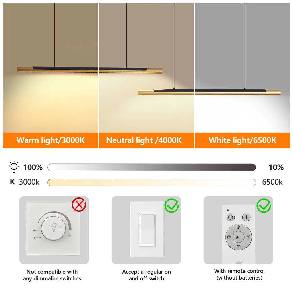 Dimmable Linear LED Wood Chandelier Wood Grain Print, Light Fixture