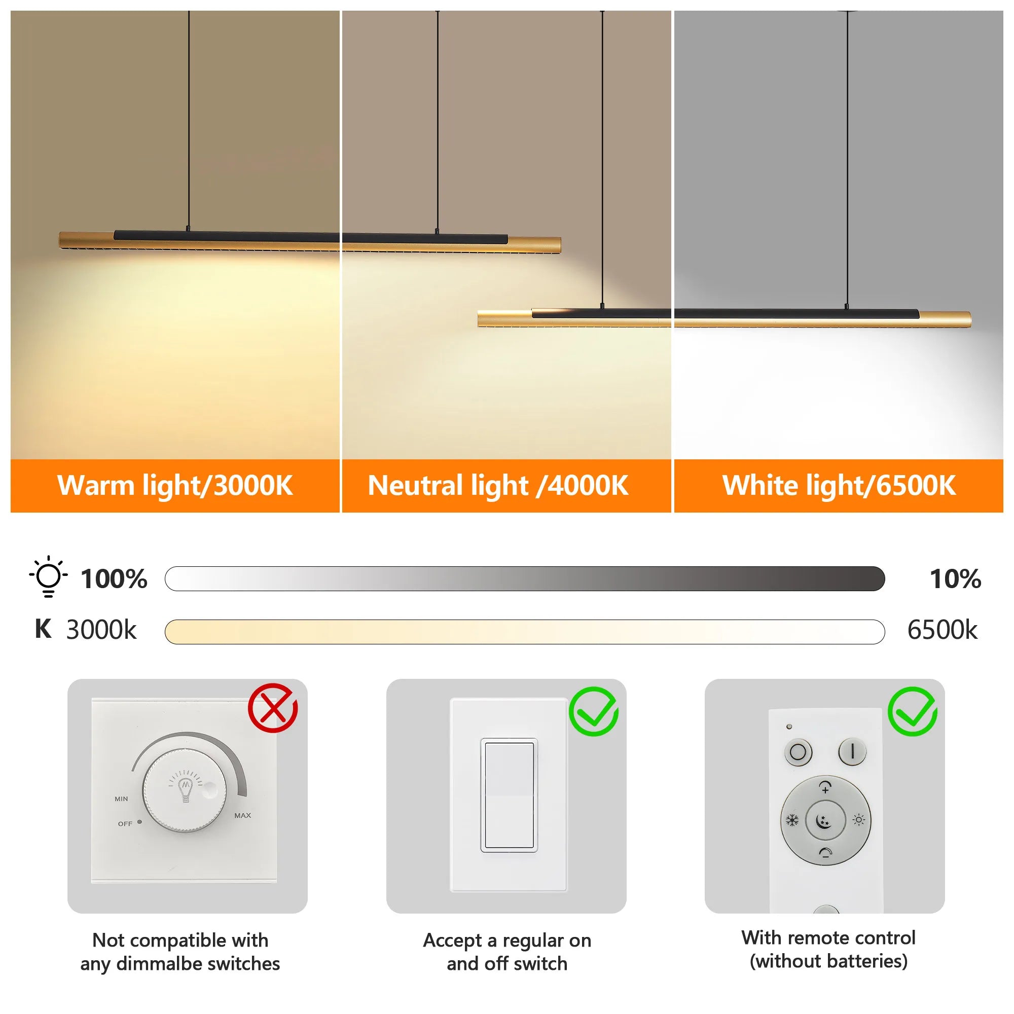 Dimmable Linear LED Wood Chandelier Wood Grain Print, Light Fixture