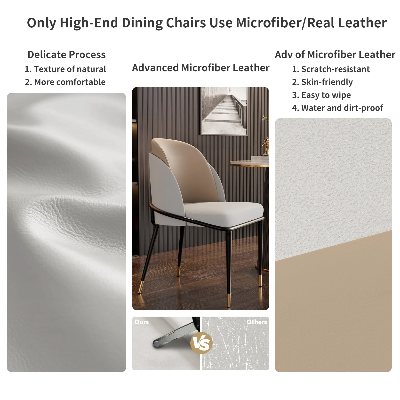 Luxurious Upholstered Dining Chairs Set, Microfiber Silicone Leather, 2 Colors
