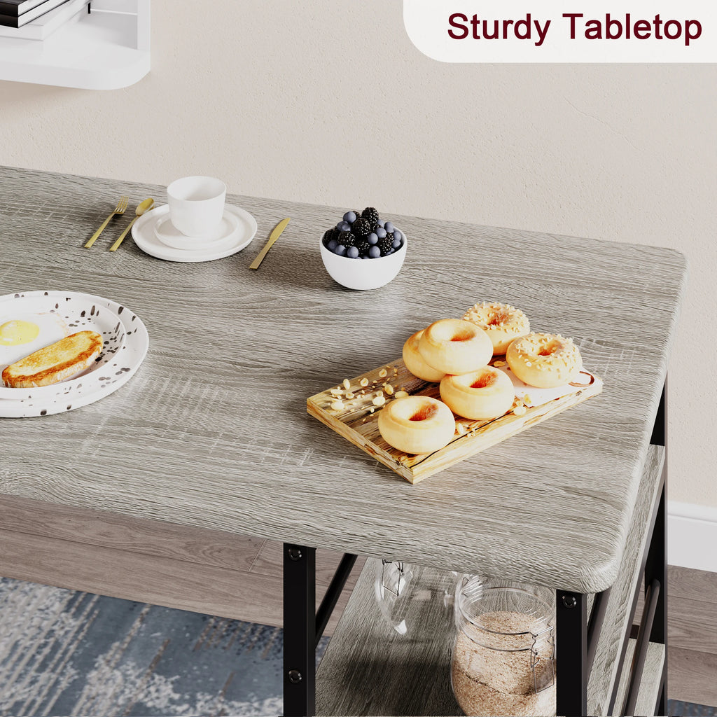 Dining Table Set, 3-Tier Shelves  with 2 Padded Chairs