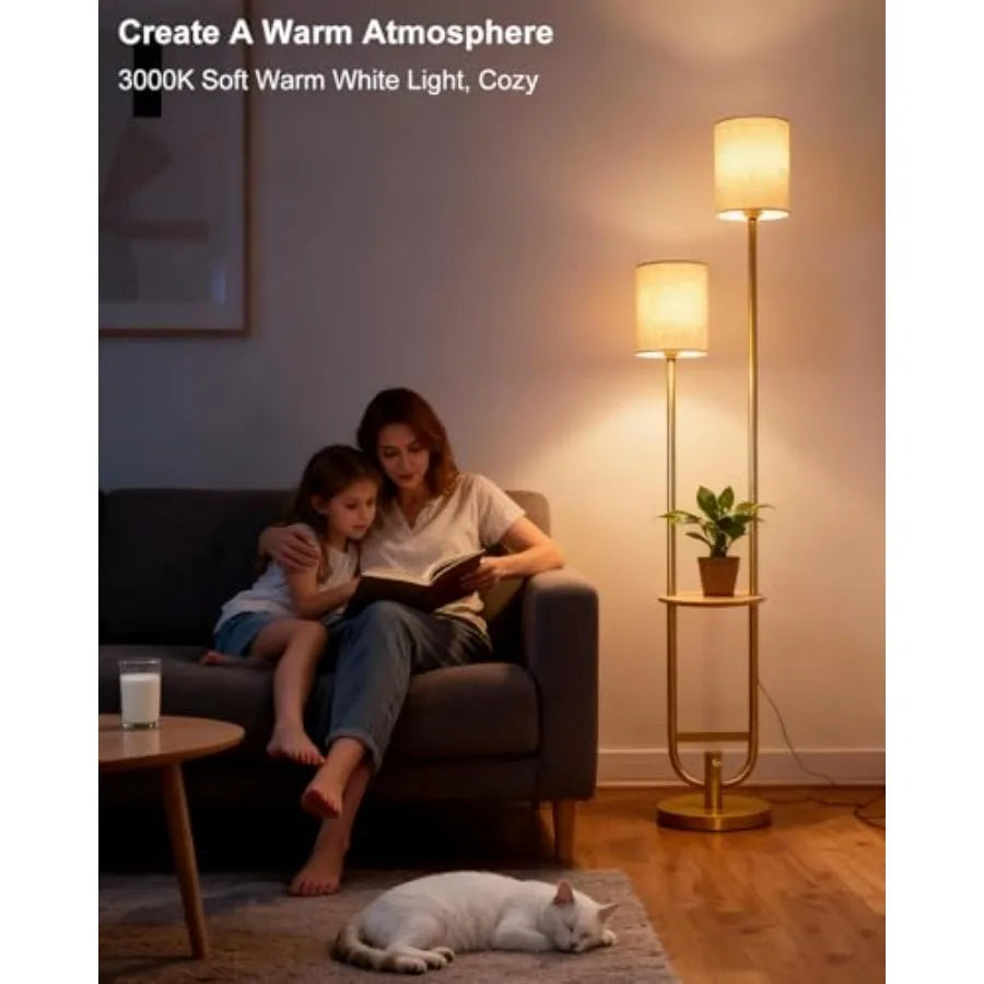 63Inch 2-Light Floor Lamp Dimmable Gold 5Lbs Heavy Base