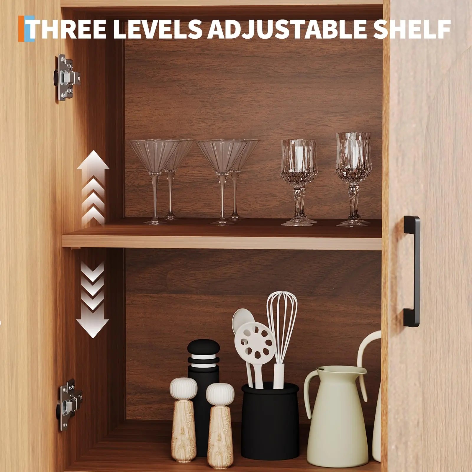 71IN Arched Bookcase 5-Tier Storage Doors Open Shelves